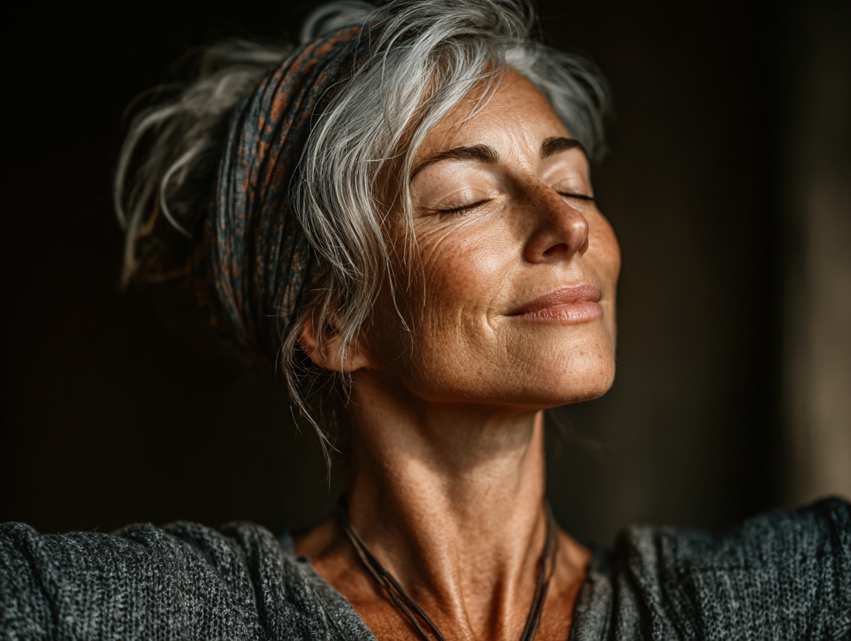 Seniori participând la o sesiune de yoga în aer liber într-un parc verde